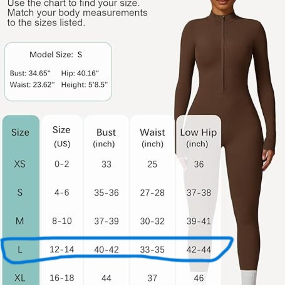 Womens  Workout Jumpsuit Zip Up Rompers Long Sleeve Yoga Unitard Full  Length - Picture 13 of 16